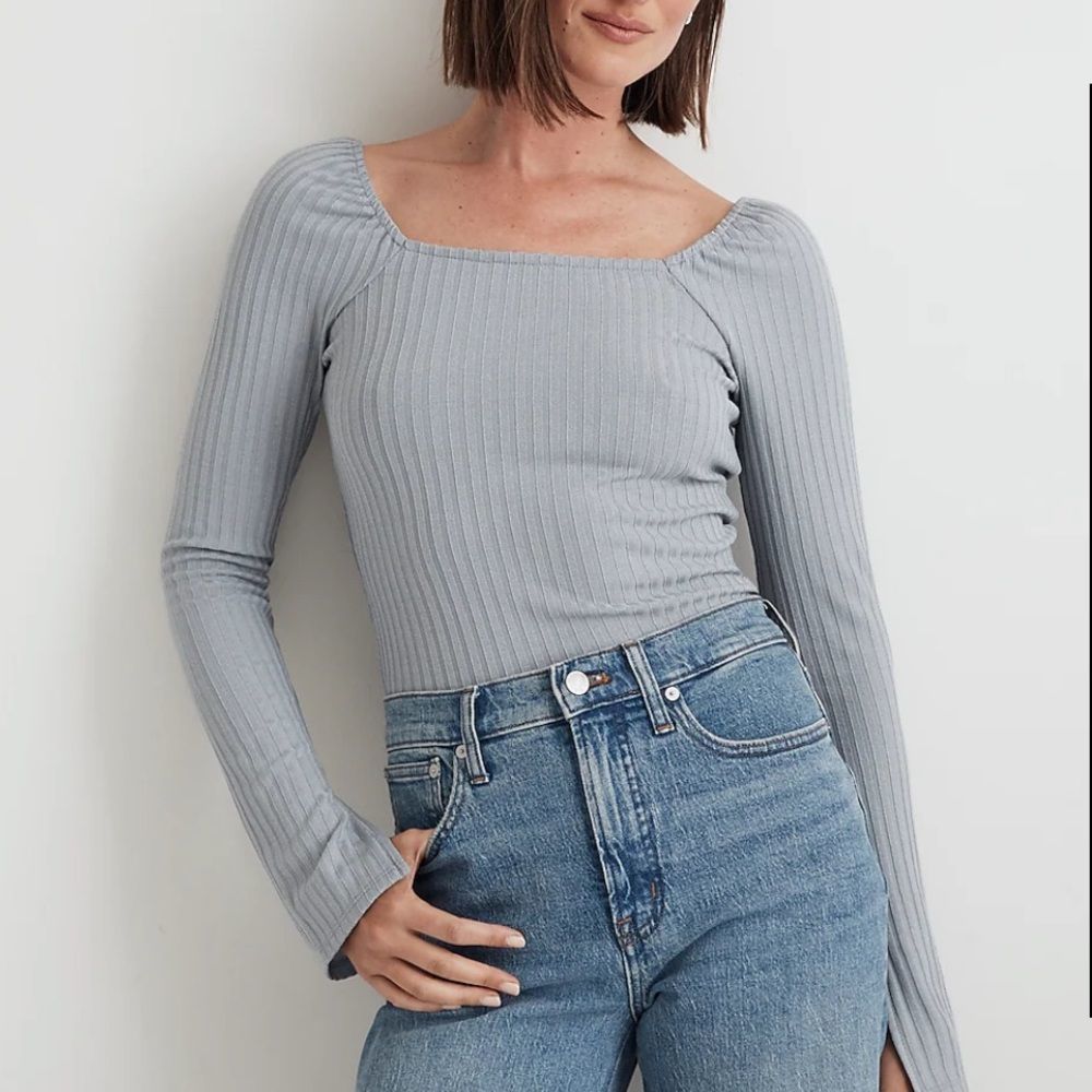 Madewell Light Gray Ribbed Long Sleeve Top